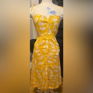 Pre-Loved, Women’s Size 2 LOS ANGELES ATELIER Mustard Yellow/White Midi Dress